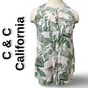 C&C CALIFORNIA Linen, Tropical Print, Long Length, Sleeveless Tunic, Size 1X